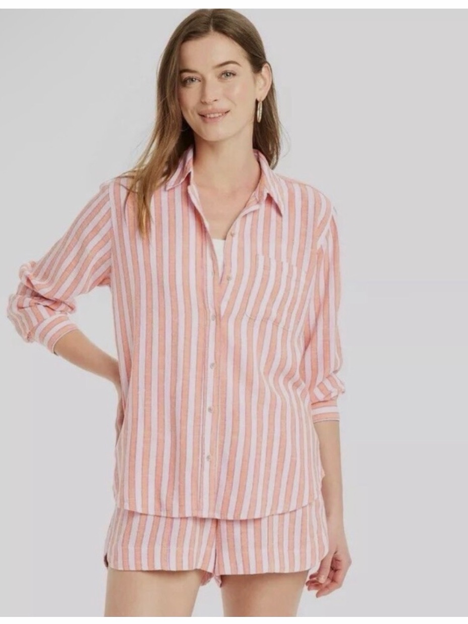 Universal Thread Orange And White Striped Button-Down Shirt